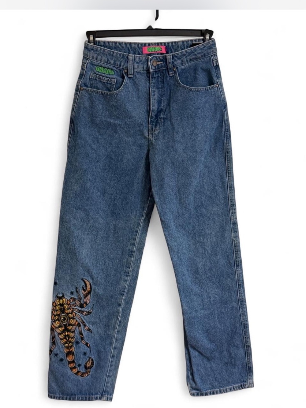 Empyre Blue Straight Jeans with Scorpion Embroidery